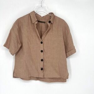 Enza Costa Top Womens M/L Brown Boxy Oversized Relaxed Coastal Lightweight